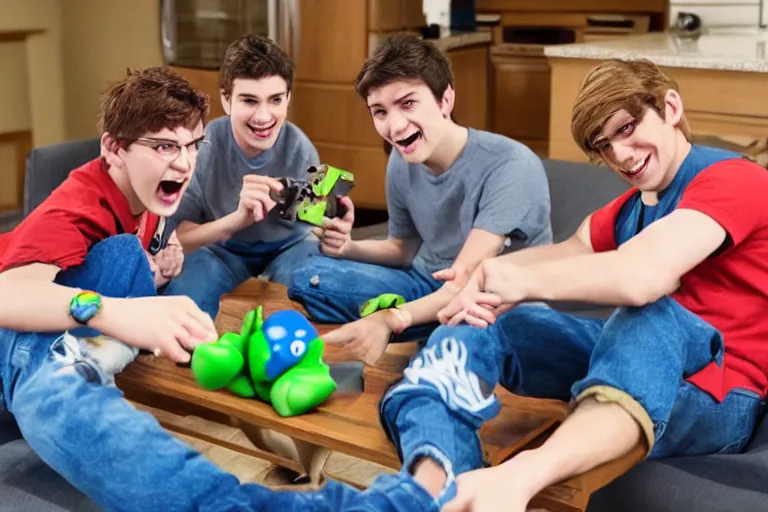 Prompt: photograph of bros playing smash bros