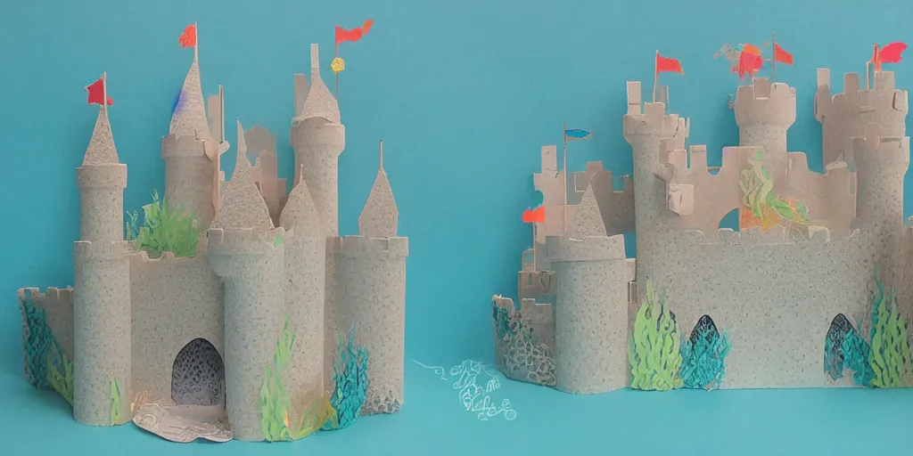 Image similar to underwater fairytale castle paper art