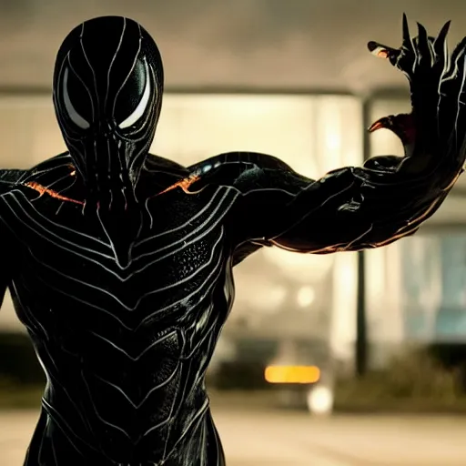 Image similar to still of Bryan Cranston as Carlton Drake, Riot symbiote from Venom (2018), night time, 4k