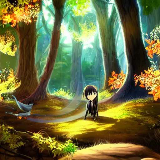 Prompt: mystical forest, Tags: Anime, Pixiv Id 2109890, Under A Tree, Fireflies