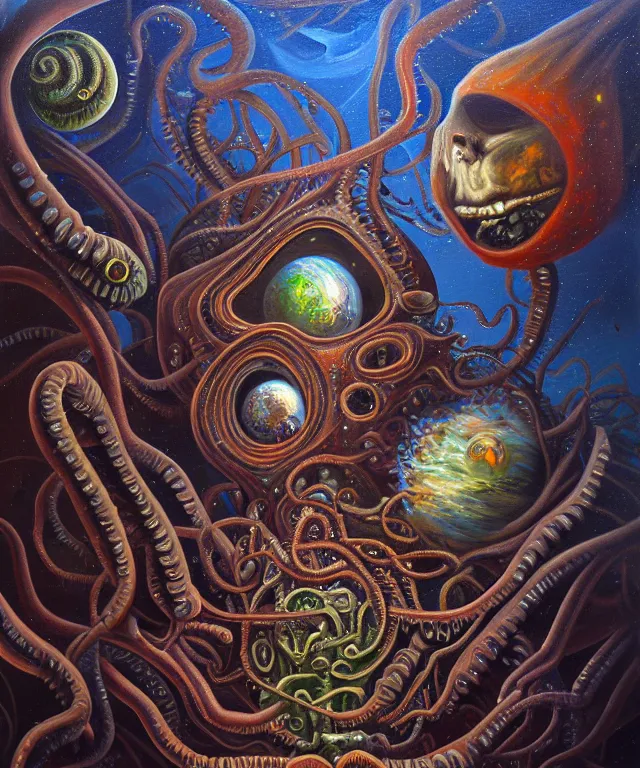 Image similar to an oil on canvas painting, polycount, surrealism, surrealist, lovecraftian, cosmic horror, high detail