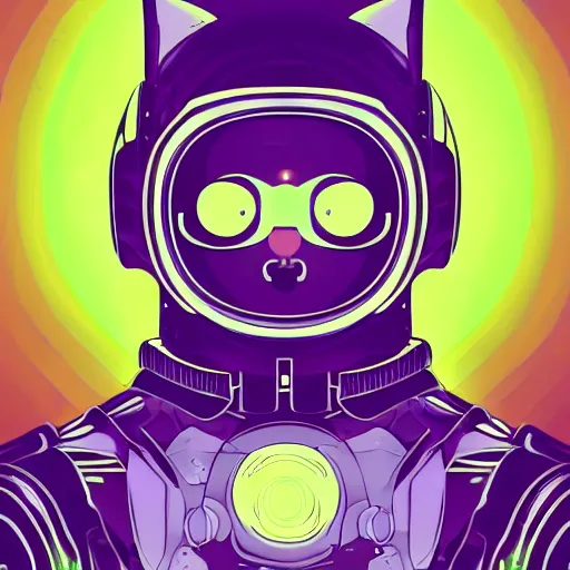 Prompt: a cute cyberpunk kitten, clear vector, vectorial curves, sci-fi, close-up, cybernetic implant, neon, cyberpunk, center frame portrait, 2D, matte-painting