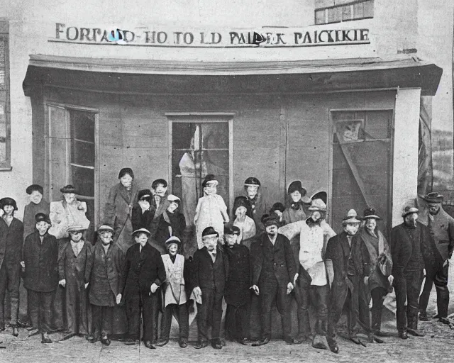 Image similar to an early 1800s photo of people standing in front of the world's largest pancake