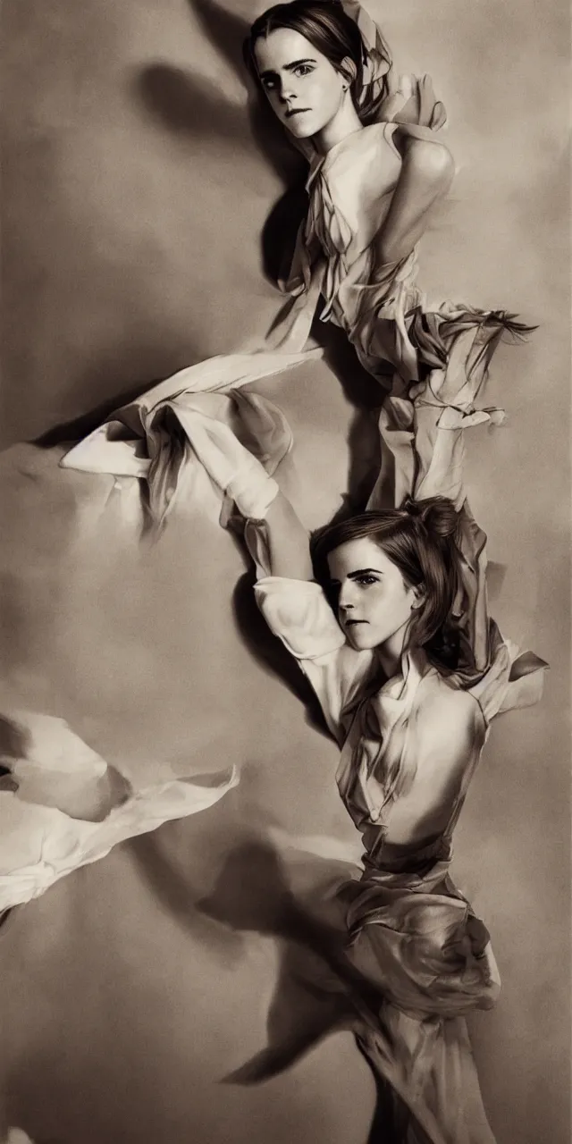 Prompt: portrait emma watson stretching southern belle greg rutkowski cecil beaton