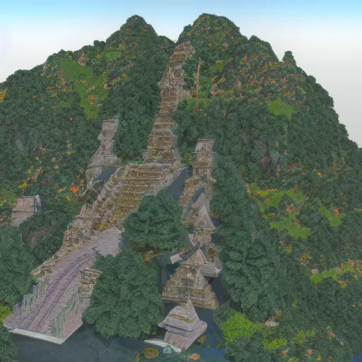 Image similar to a low poly, isometric view of rivendell, highly detailed render