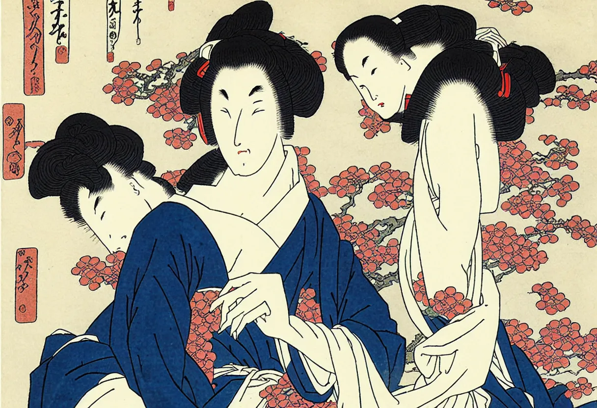 Image similar to beautiful woman by hokusai