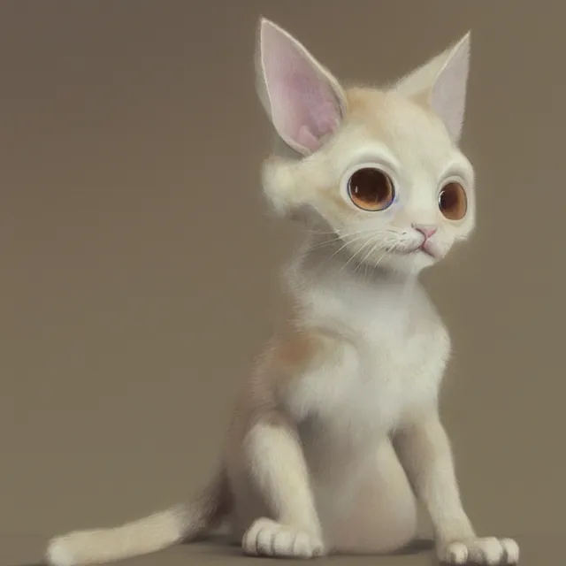 Image similar to a painting of a cute light beige kitten. brown ears. brown face. brown legs. brown tail. white paws. big eyes. character design by cory loftis, fenghua zhong, ryohei hase, ismail inceoglu and ruan jia. volumetric light, detailed, rendered in octane