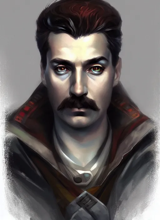 Image similar to « a portrait o cyberpunk joseph stalin, glowing eyes, a digital painting by charlie bowater, featured on cgsociety, fantasy art, behance hd, wiccan, artstation hd »