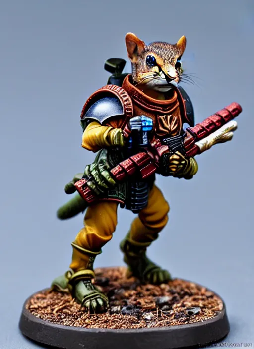 Image similar to 8 0 mm resin detailed miniature of a warhammer 4 0 k anthropomorphized squirrel warrior, product introduction photos, 4 k, full body,