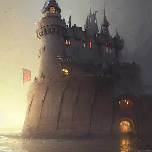 Image similar to a castle on the ship, by greg rutkowski, trending on artstation