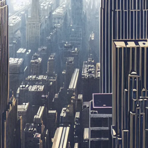 Image similar to drops of water flowing from the windows of the empire state building, long lens, orthogonal perspective, photorealist, panorama, fluid simulation, new york background, detailled, sharp focus, realistic, trending on artstation, cg society, 8 k, unreal