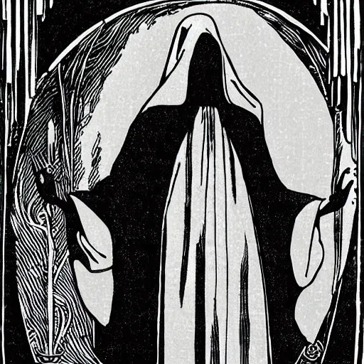 Image similar to a cloaked mage casting a magic spell from her hand toward an ice castle, art nouveau