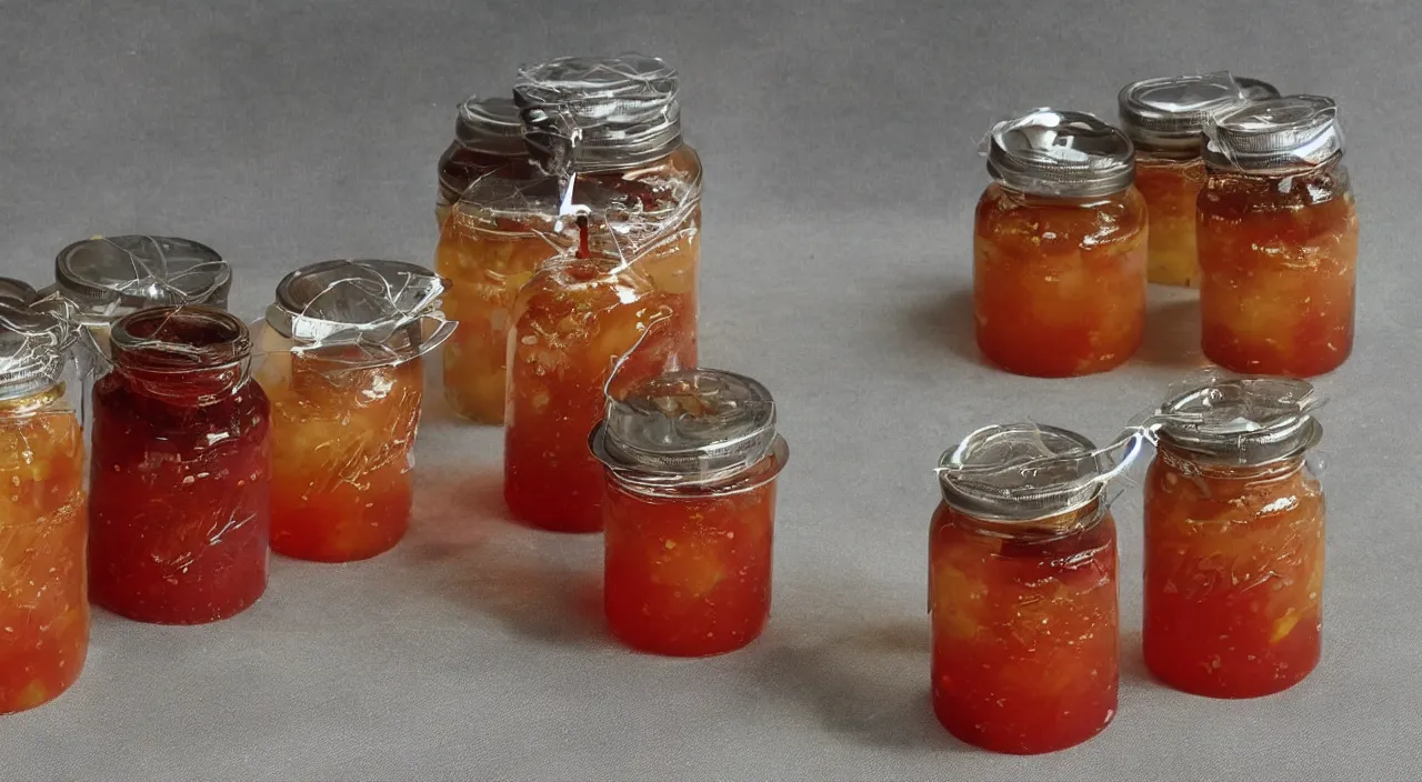 Image similar to a set of jam jars containing tiny nuclear explosions