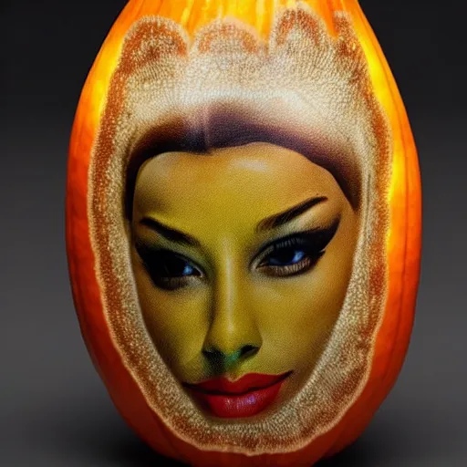 Prompt: a gourd shaped to look like the face of amber heard intercross hybrid mix