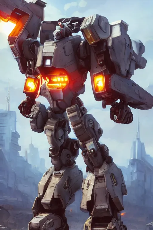 Image similar to mechwarrior 5 : mercenaries mech megaman transformer robot boss tank engine game octane render, 4 k, hd 2 0 2 2 3 d cgi rtx hdr style chrome reflexion glow fanart jesper ejsing, by rhads, makoto shinkai borderlands and by feng zhu rossdraws artstation by digital cinematic pixar and disney unreal zbrush central hardmesh