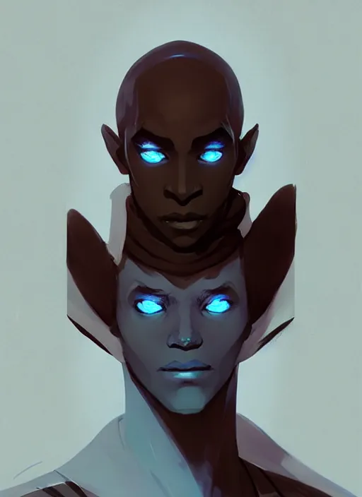 Image similar to ( ( ( ( ( portrait of male drow from dungeons and dragons. ) ) ) ) ) by atey ghailan, by greg rutkowski, by greg tocchini, by james gilleard, by joe fenton, by kaethe butcher, dynamic lighting, gradient light blue, brown, blonde cream and white color scheme, grunge aesthetic