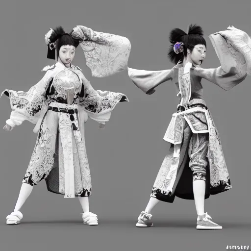 Image similar to rpg character concept art, most beautiful korean dancers, streetwear designed by hamcus and isabel marant, in the style of hiroya oku riyoko ikeda, 3 d render, artstation trending, 8 k, octane render, photorealistic, sharp detail, manga, black and white