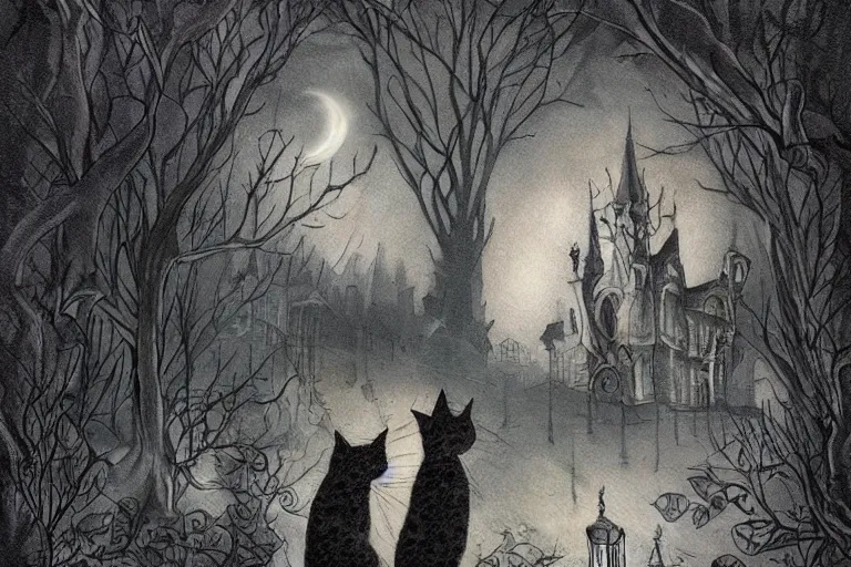 Image similar to black cat in graveyard at midnight halloween tattoo on shoulder by anton pieck, intricate, extremely detailed, digital painting, artstation concept art