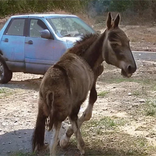 Image similar to dashcam footage of a gopnic slavsquatting on a donkey, eastern european, 4 k, 1 6 k, 8 k, hd, high resolution