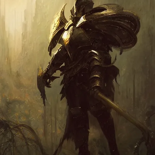 Image similar to a masculine elegant man from sideview with large shoulders, armor, and wearing golden laurel wreath, ethereal horror fantasy art by greg rutkowski and magali villanueve and monet con