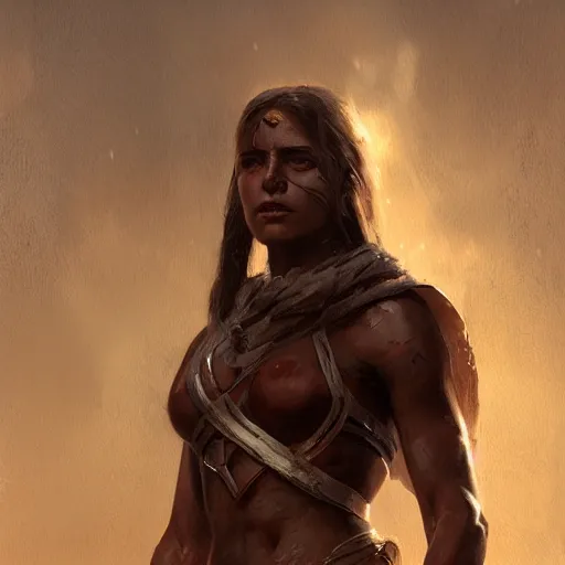 Image similar to a portrait of an spartan woman, Matte painting , detailed painting, greg rutkowski