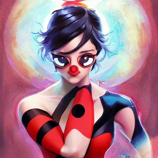 Image similar to ( miraculous ladybug!!!!!! ), highly detailed digital painting, artstation, concept art, smooth, sharp focus, illustration, art by artgerm and greg rutkowski and alphonse mucha