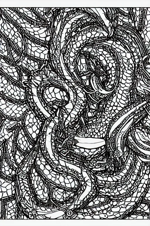 Image similar to lizard, ornaments, fractal, ink drawing, line art colouring page