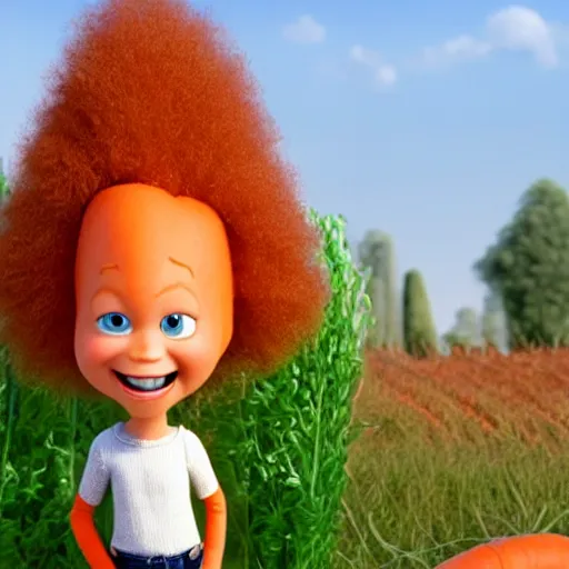 Prompt: carrot top with photorealistic carrot head!!!!, pixar character, stage background, pixar, 3 d,