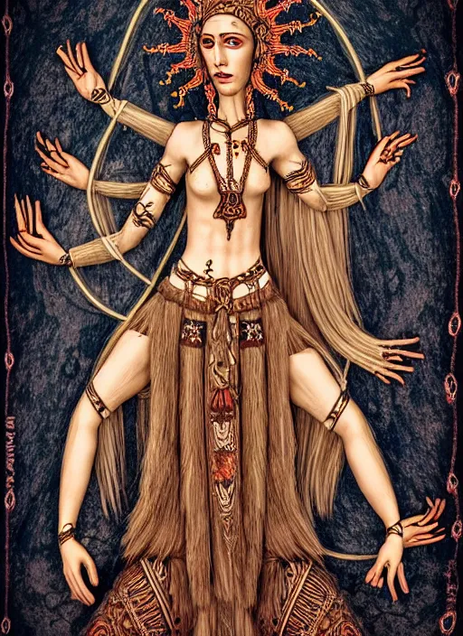 Image similar to marana : marzanna : mara : slavic goddess with six arms, detailed, cinematic, 4 k, intricate, rule of thirds