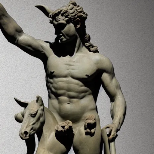 Prompt: greek statue of a centaur, human horse chimera hybrid,