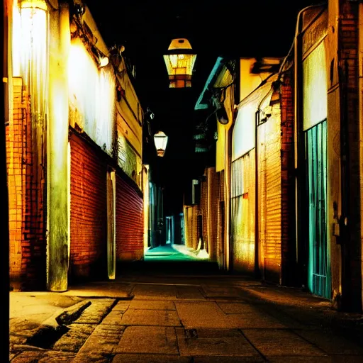 Image similar to lonely old lantern on empty cyberpunk street at night