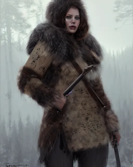 Image similar to ugly female nordic berserker with bear fur coat | | realistic shaded, unpleasant face, bad looking, fine details, realistic shaded lighting poster by greg rutkowski, magali villeneuve, artgerm, jeremy lipkin and michael garmash and rob rey