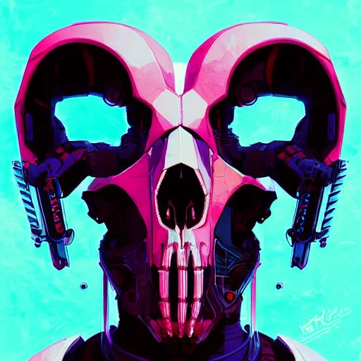 Prompt: a cyberpunk ram skull, by guweiz and wlop and ilya kuvshinov and artgerm and josan gonzalez, digital art