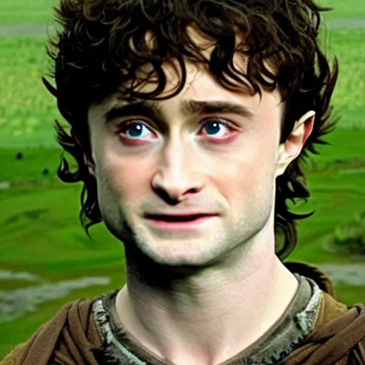 Prompt: Film still of Daniel Radcliffe as Frodo in Lord of the Rings: The Return of the King