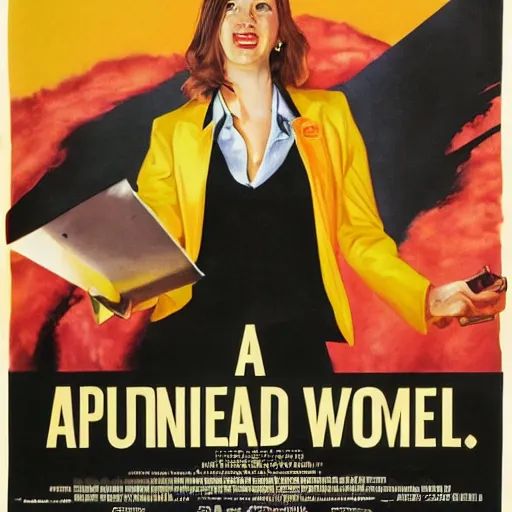 Image similar to a movie poster with a woman wearing a business suit, movie poster