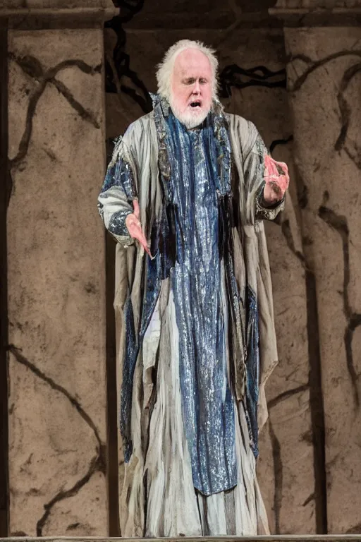 Image similar to a photograph of John Lithgow as Prospero from the stage production of The Tempest taken with Nikon D3500, highly detailed
