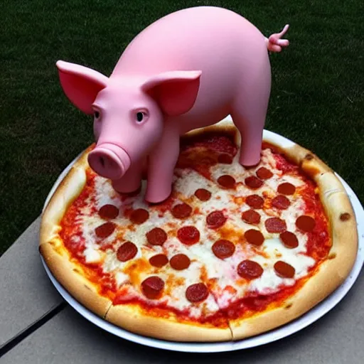 Image similar to a pig made out of pizza