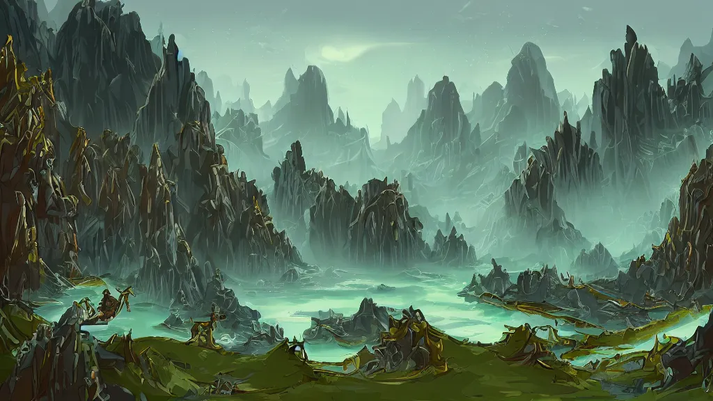 Image similar to stunning landscape in they style of arcane