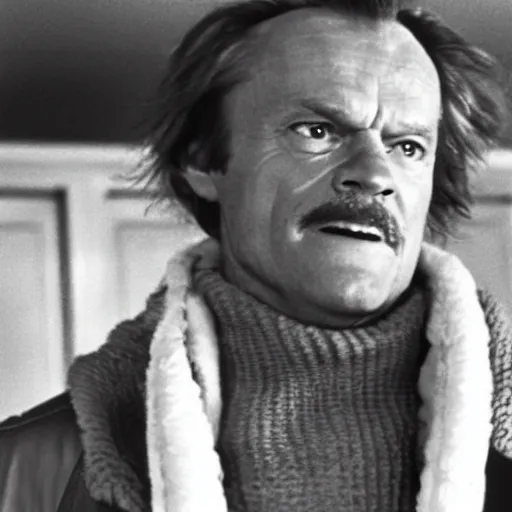 Image similar to Donald Tusk in a still from the movie The Thing (1982), cold