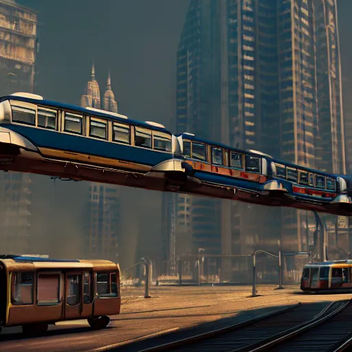 Prompt: in an dieselpunk city with a monorail, highly detailed, 4k, HDR, award-winning, artstation, octane render