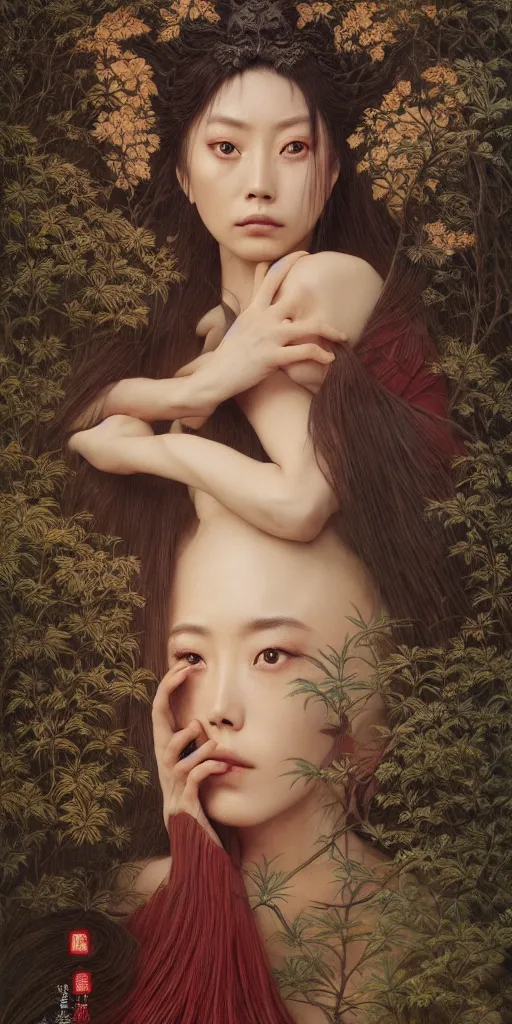 Image similar to wuxia, forest, moonlight, gemma chen, madison beer, angela sarafyan, pinup, intricate beautiful faces, surrealistic painting by agostino arrivabene, vanessa beecroft, anka zhuravleva, mary jane ansell, peter mohbacher, gerald brom