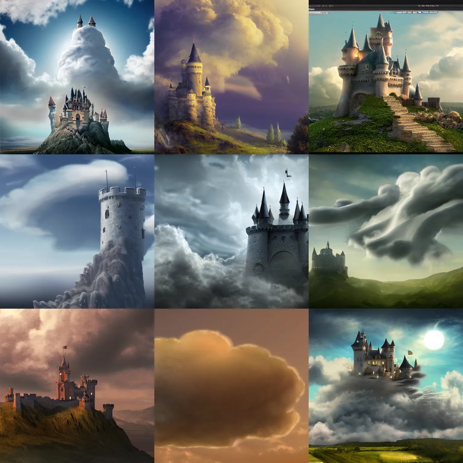 Prompt: digital matte painting cloud shaped like castle