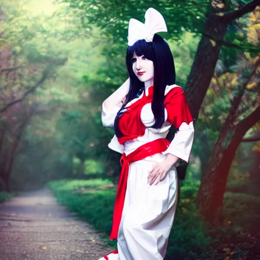 Image similar to hakurei reimu from touhou project cosplay, photography, 9 0 s