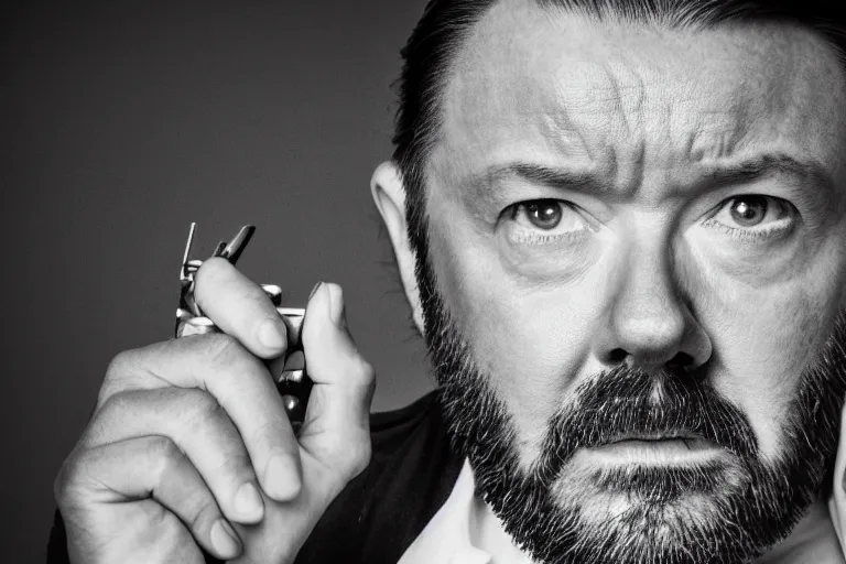 Image similar to an 8 5 mm portrait of ricky gervais as a 1 7 0 0's gangster by gustave baumann, lomography lady grey, ultra realistic, beautiful lighting, dramatic