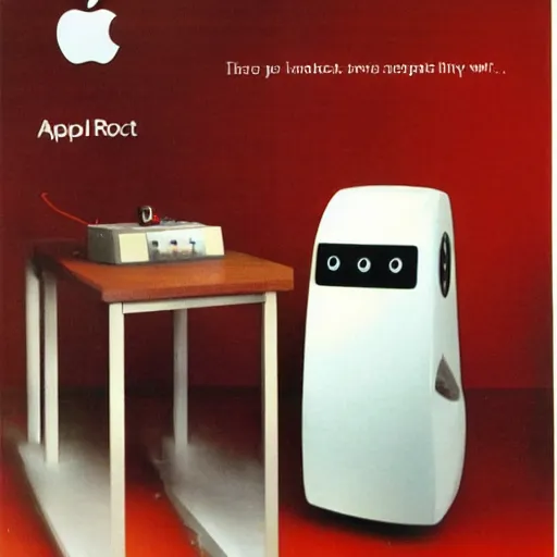 Prompt: domestic robot by apple computer 1 9 8 4