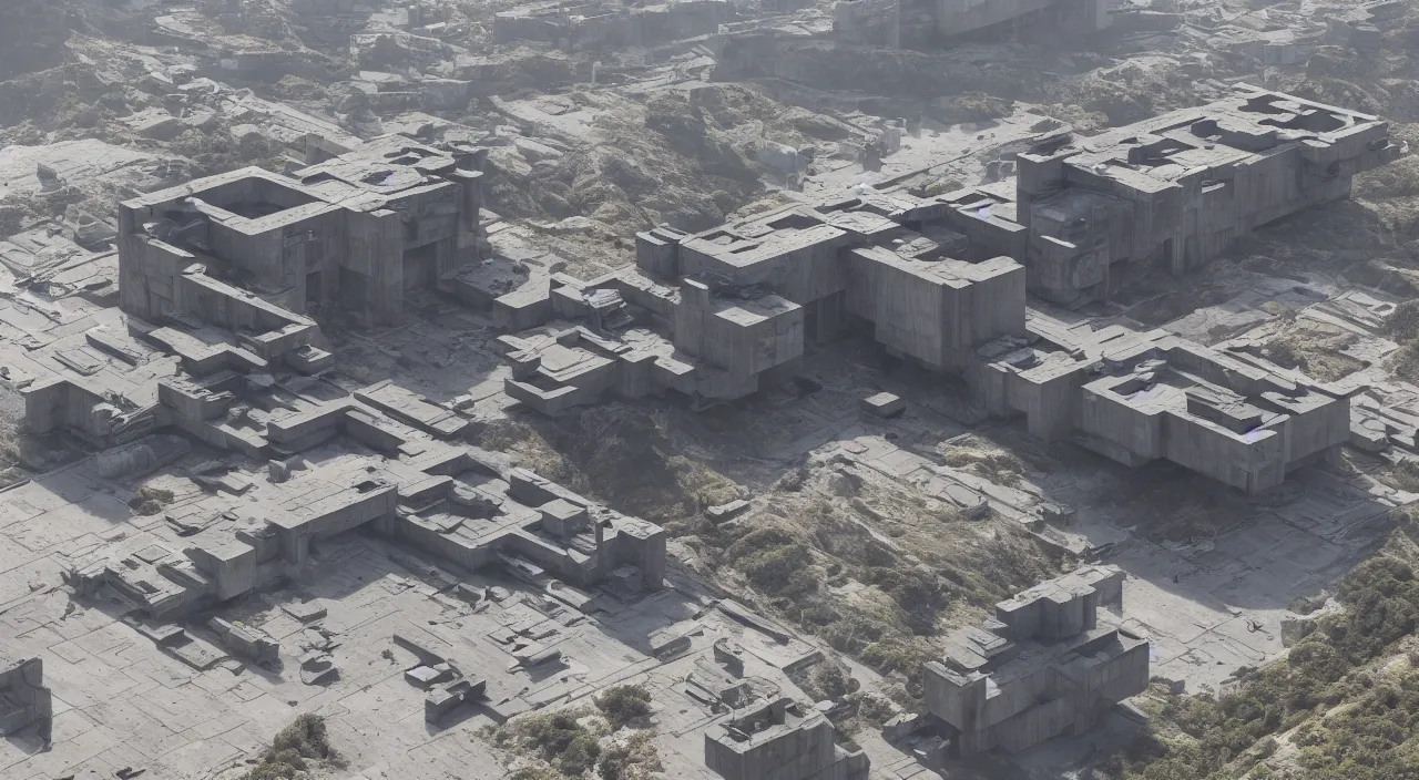 Image similar to big brutalist imperial military base on cliffs, drawing architecture, very long shot, imperial architecture in rogue one, pritzker architecture prize, brutalism architecture, jan urschel