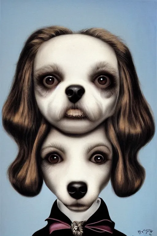 Image similar to a cute dog who look like cameron diaz painted by mark ryden, by dali, digital art