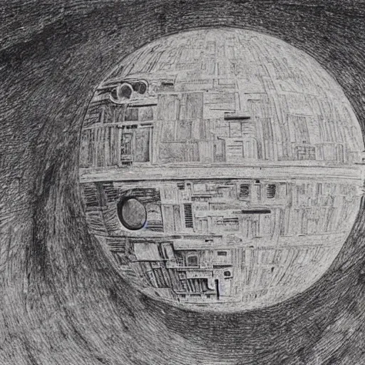 Image similar to the destruction of the death star, painted by leonardo de vinci