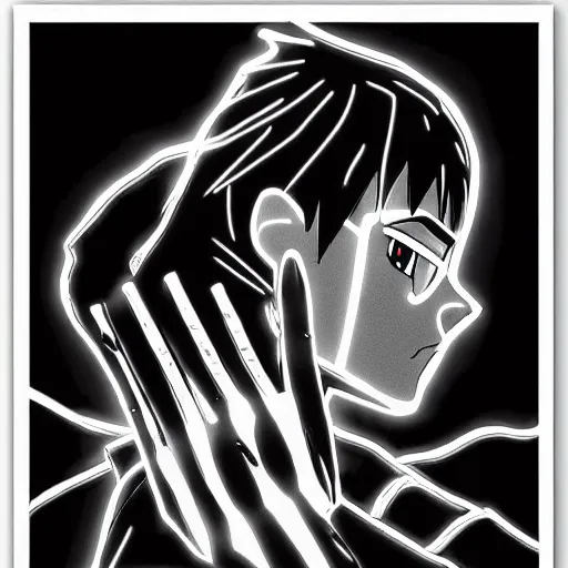 Image similar to highly detailed black and white neon genesis evangelion directed by david lynch poster eraser head