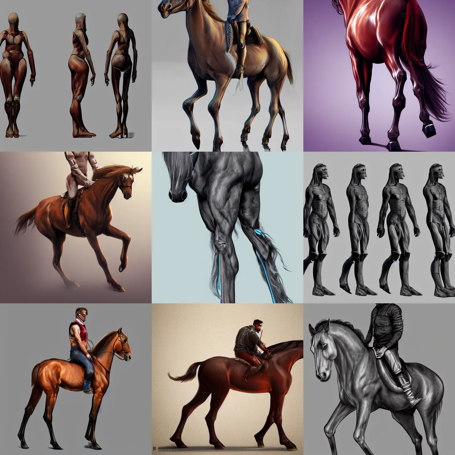 Prompt: a horse has human legs, legs replaced with human legs, human legs, concept art, digital art, artstation